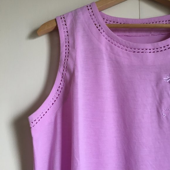 Lilac Die Cut Hem Floral Embroidered Tank Top - Picture 3 of 14